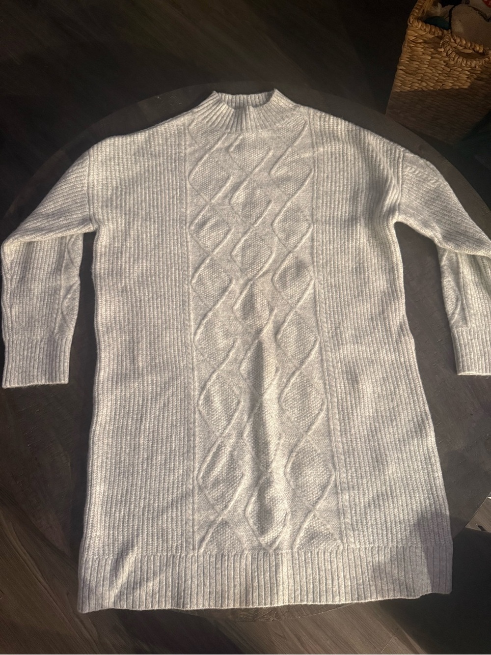 LOFT Gray Cable Knit Mock Neck Sweater Dress XL Long Sleeve